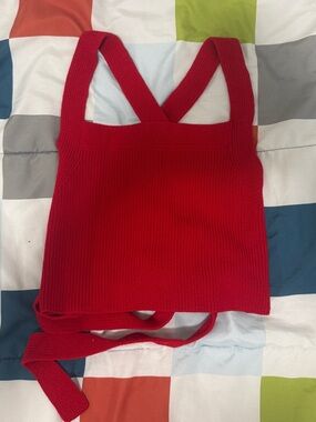Aritzia Wilfred Red Knit Wrap Cross Back Crop Top Size S